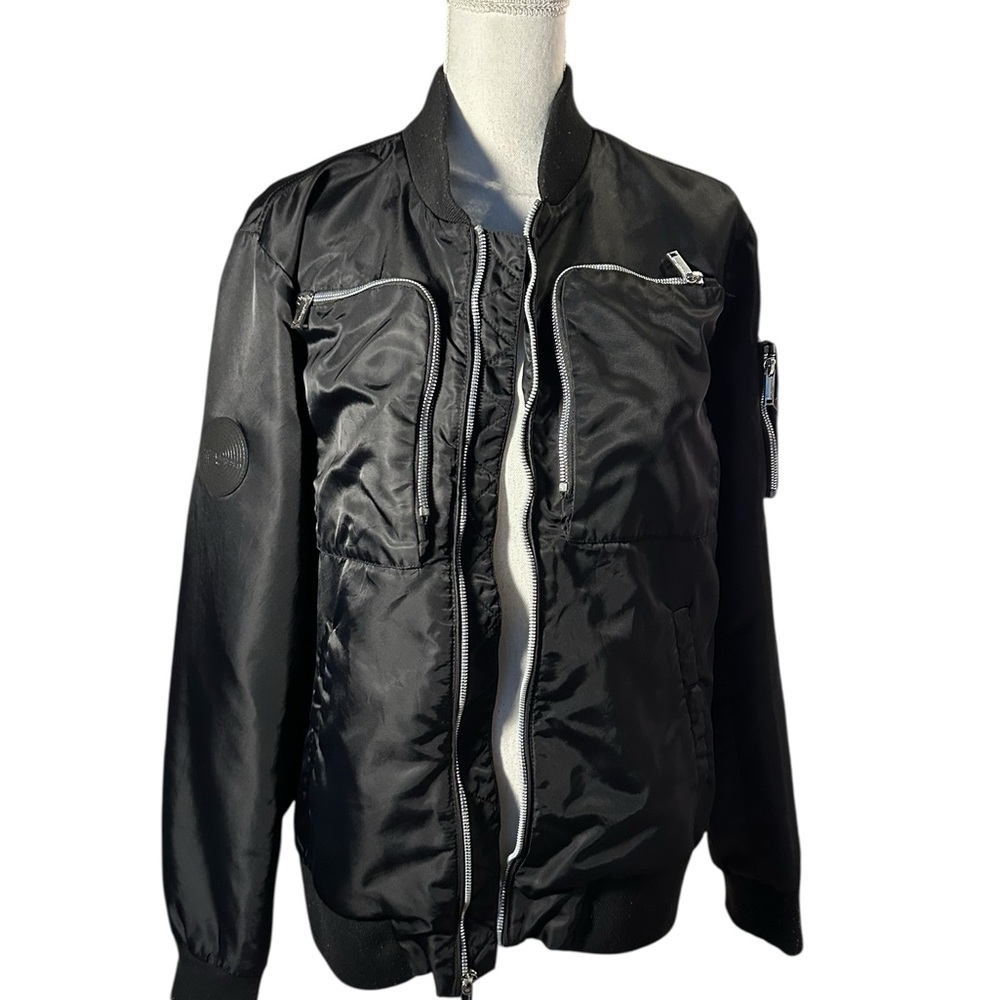 Karl Lagerfeld Paris Men's Exposed Pocket Black Bomber Jacket - Picture 2 of 14